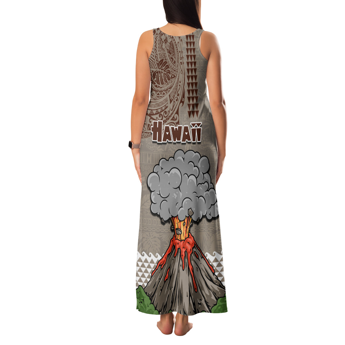 Hawaii Family Matching Tank Maxi Dress and Hawaiian Shirt Aloha Volcano Mix Kakau Hawaiian Tribal LT03 - Polynesian Pride