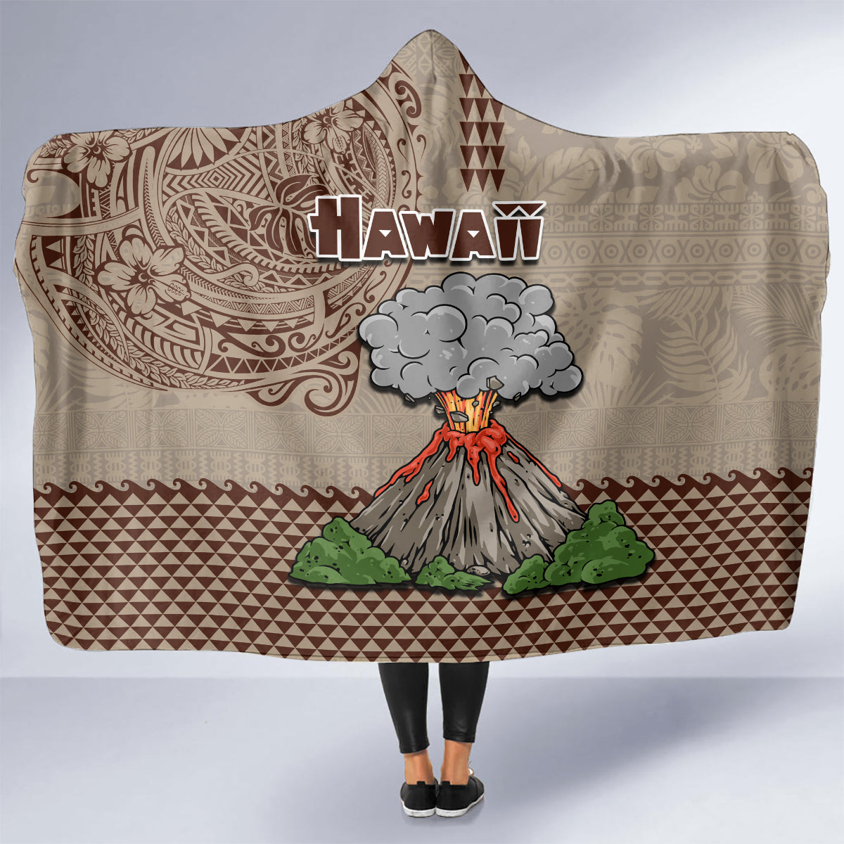 Hawaii Hooded Blanket Aloha Volcano Mix Kakau Hawaiian Tribal LT03 - Polynesian Pride