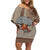 Hawaii Off Shoulder Short Dress Aloha Volcano Mix Kakau Hawaiian Tribal LT03 Women Beige - Polynesian Pride