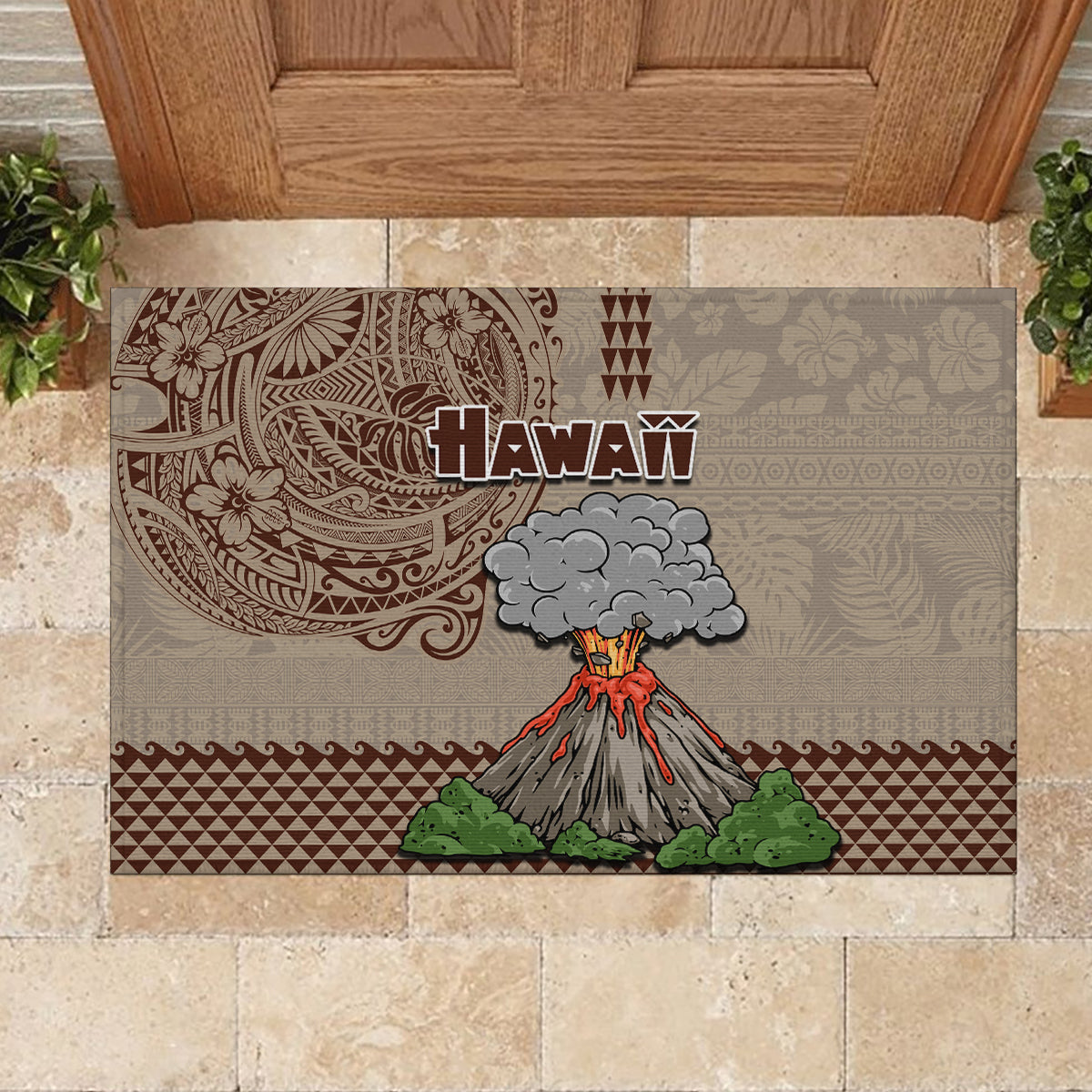 Hawaii Rubber Doormat Aloha Volcano Mix Kakau Hawaiian Tribal LT03 - Polynesian Pride