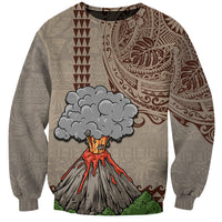 Hawaii Sweatshirt Aloha Volcano Mix Kakau Hawaiian Tribal LT03 Unisex Beige - Polynesian Pride