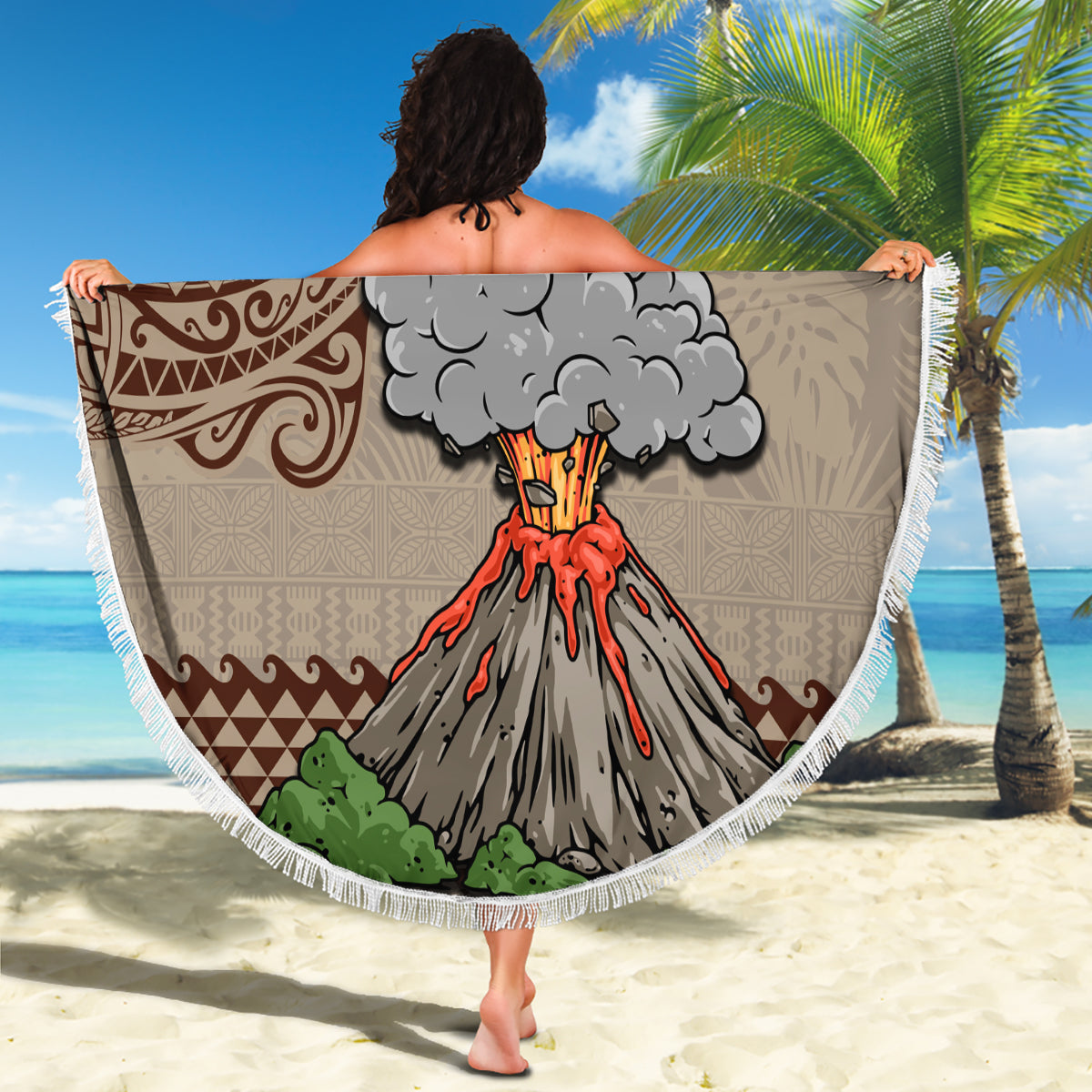 Aloha Volcano Custom Beach Blanket Mix Hawaiian Kakau Tribal LT03 - Polynesian Pride