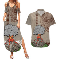 Aloha Volcano Custom Couples Matching Summer Maxi Dress and Hawaiian Shirt Mix Hawaiian Kakau Tribal LT03 Beige - Polynesian Pride