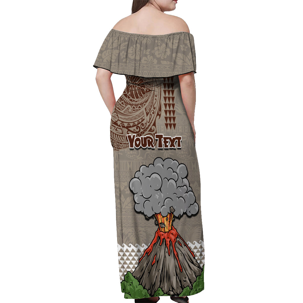 Aloha Volcano Custom Off Shoulder Maxi Dress Mix Hawaiian Kakau Tribal LT03 - Polynesian Pride