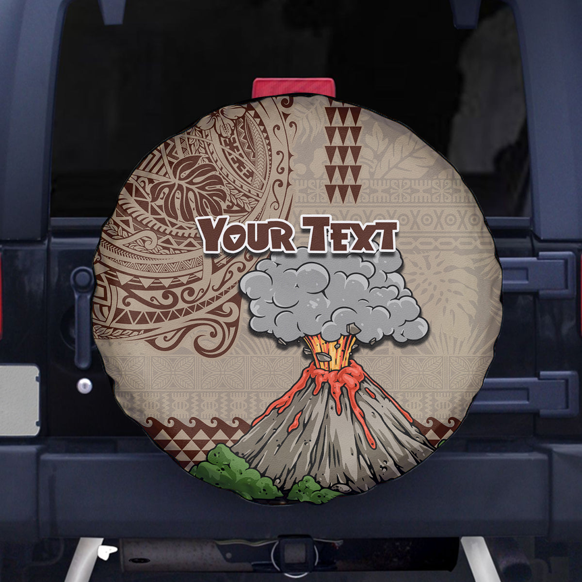 Aloha Volcano Custom Spare Tire Cover Mix Hawaiian Kakau Tribal LT03 Beige - Polynesian Pride