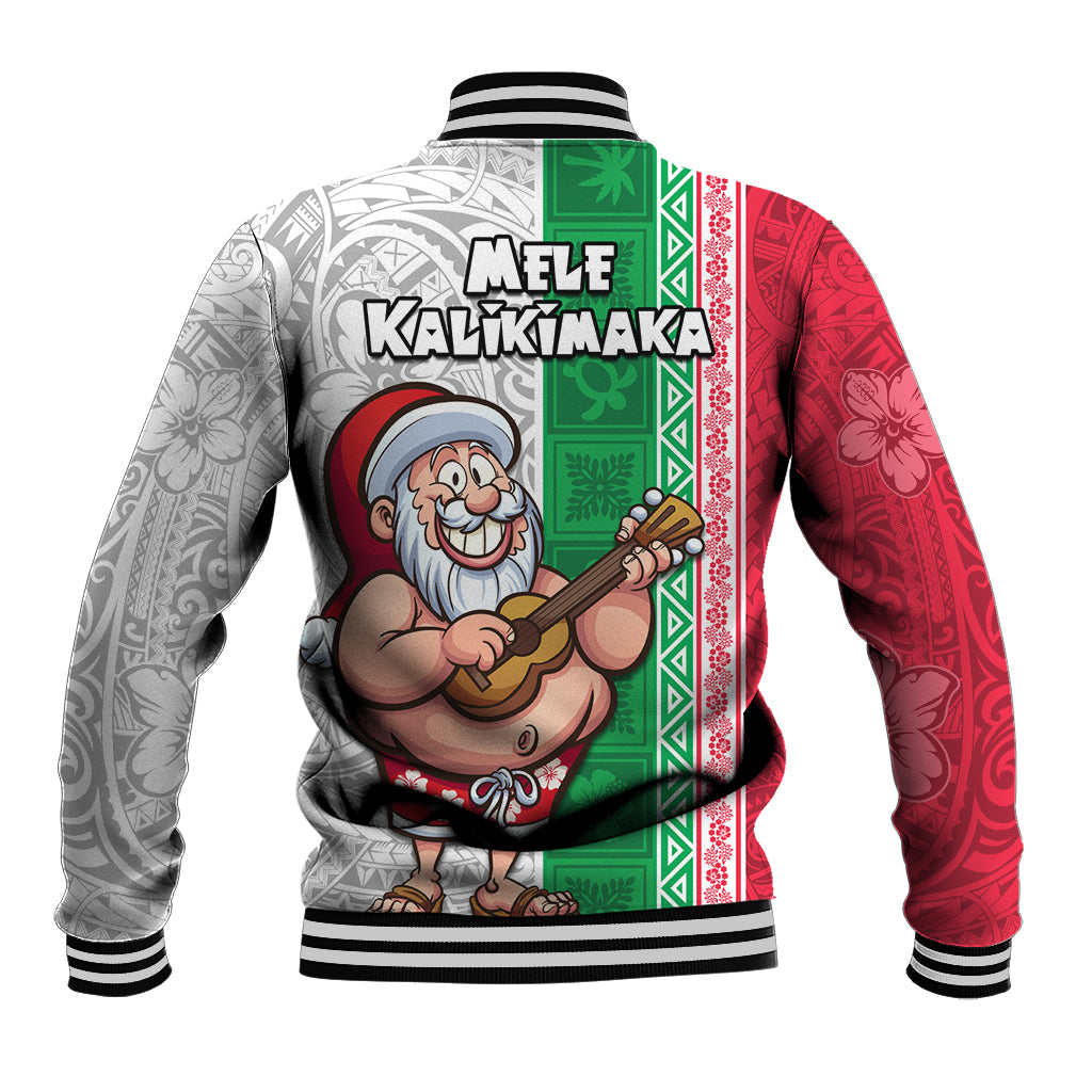 Hawaii Mele Kalikimaka Baseball Jacket Santa Playing Ukele Mix Kakau Pattern Xmas Style LT03 - Polynesian Pride