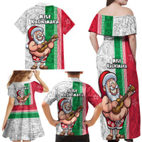 Hawaii Mele Kalikimaka Family Matching Off Shoulder Maxi Dress and Hawaiian Shirt Santa Playing Ukele Mix Kakau Pattern Xmas Style LT03 - Polynesian Pride