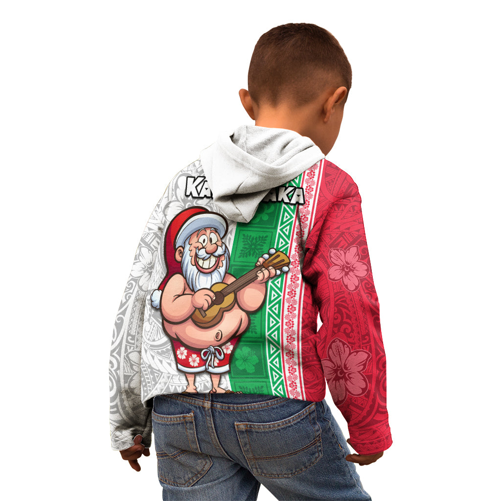 Hawaii Mele Kalikimaka Kid Hoodie Santa Playing Ukele Mix Kakau Pattern Xmas Style LT03 - Polynesian Pride
