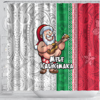 Hawaii Mele Kalikimaka Shower Curtain Santa Playing Ukele Mix Kakau Pattern Xmas Style LT03 - Polynesian Pride