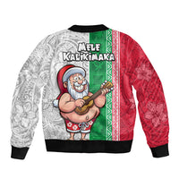 Hawaii Mele Kalikimaka Sleeve Zip Bomber Jacket Santa Playing Ukele Mix Kakau Pattern Xmas Style LT03 - Polynesian Pride