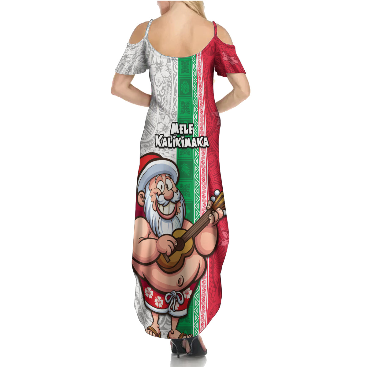 Hawaii Mele Kalikimaka Summer Maxi Dress Santa Playing Ukele Mix Kakau Pattern Xmas Style LT03 - Polynesian Pride