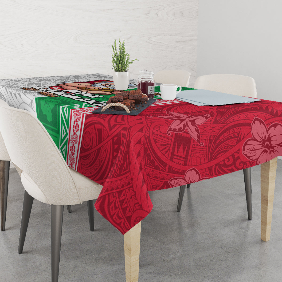 Hawaii Mele Kalikimaka Tablecloth Santa Playing Ukele Mix Kakau Pattern Xmas Style LT03 - Polynesian Pride