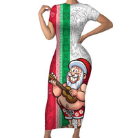 Custom Hawaii Mele Kalikimaka Family Matching Short Sleeve Bodycon Dress and Hawaiian Shirt Santa Playing Ukele Mix Kakau Pattern Xmas Style LT03 Mom's Dress Red - Polynesian Pride
