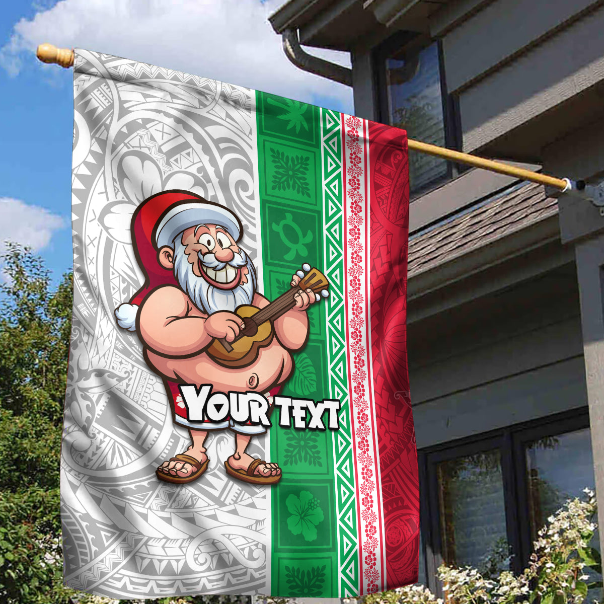 Custom Hawaii Mele Kalikimaka Garden Flag Santa Playing Ukele Mix Kakau Pattern Xmas Style LT03 - Polynesian Pride