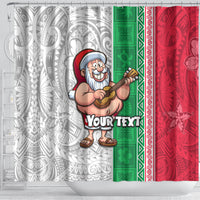 Custom Hawaii Mele Kalikimaka Shower Curtain Santa Playing Ukele Mix Kakau Pattern Xmas Style LT03 - Polynesian Pride