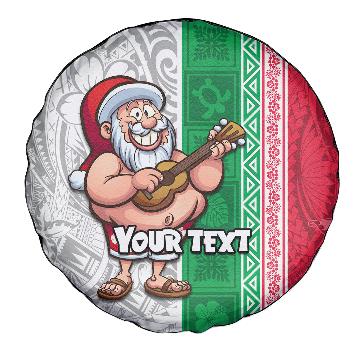 Custom Hawaii Mele Kalikimaka Spare Tire Cover Santa Playing Ukele Mix Kakau Pattern Xmas Style LT03 - Polynesian Pride