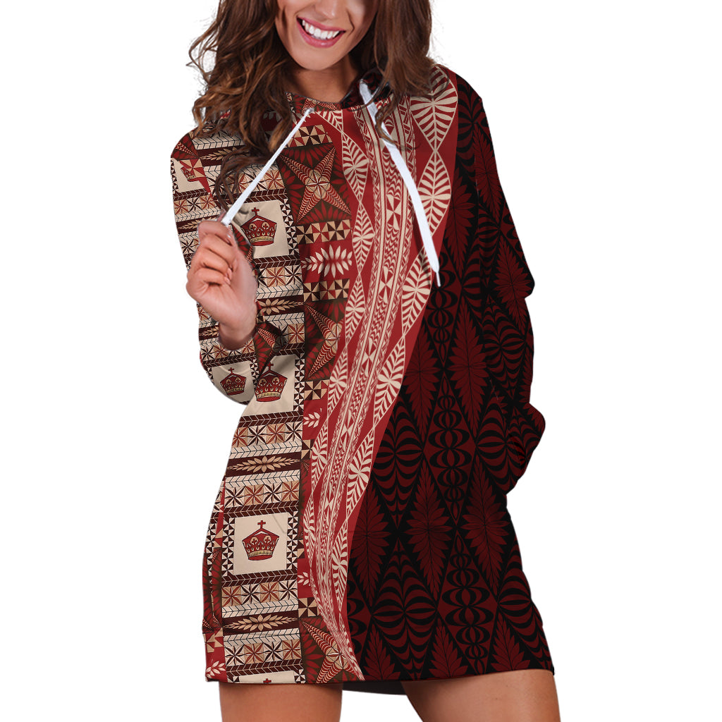 Tonga Fonulei and Ngatu Pattern Hoodie Dress LT03 Red - Polynesian Pride