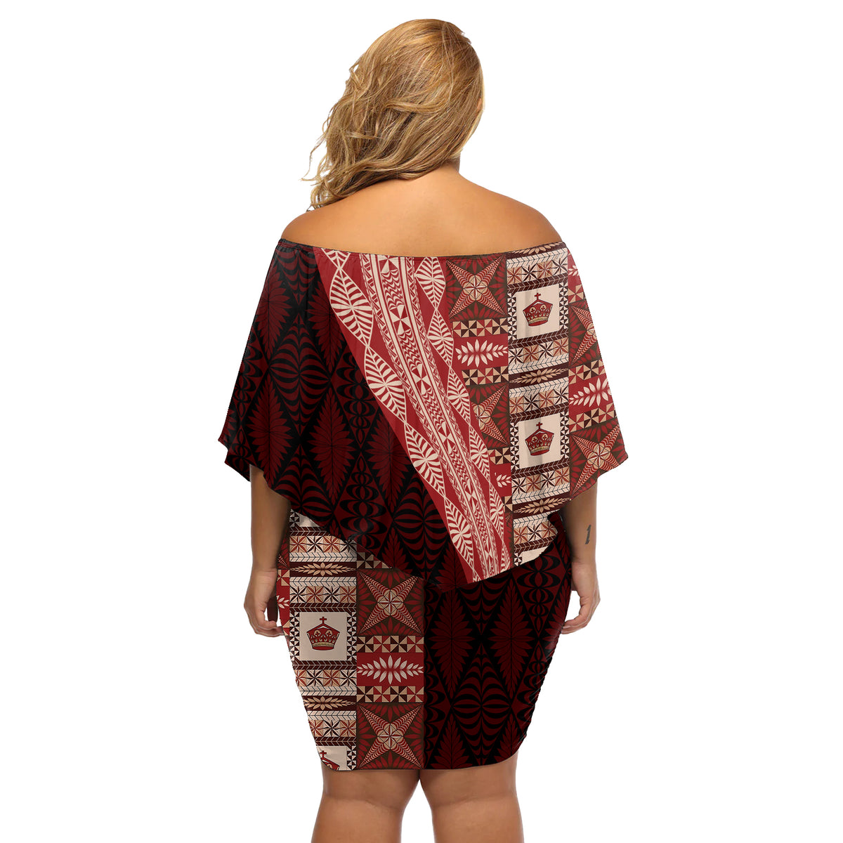Tonga Fonulei and Ngatu Pattern Off Shoulder Short Dress LT03 - Polynesian Pride