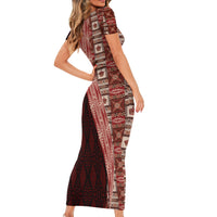 Tonga Fonulei and Ngatu Pattern Short Sleeve Bodycon Dress LT03 - Polynesian Pride