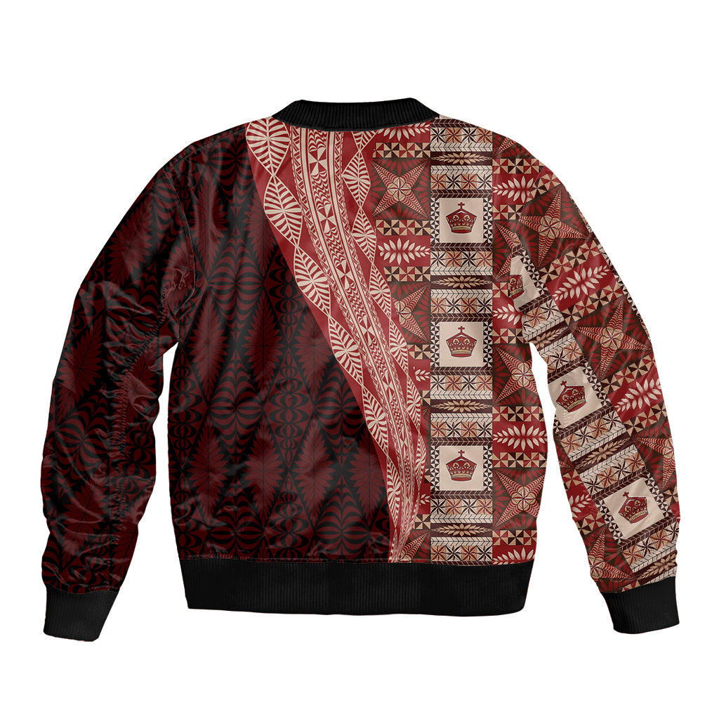 Tonga Fonulei and Ngatu Pattern Sleeve Zip Bomber Jacket LT03 - Polynesian Pride