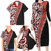 New Zealand Maori Stylized Koru Family Matching Long Sleeve Bodycon Dress and Hawaiian Shirt LT03 - Polynesian Pride