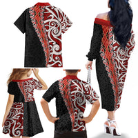 New Zealand Maori Stylized Koru Family Matching Off Shoulder Long Sleeve Dress and Hawaiian Shirt LT03 - Polynesian Pride