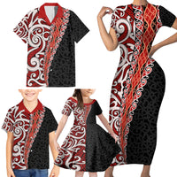 New Zealand Maori Stylized Koru Family Matching Short Sleeve Bodycon Dress and Hawaiian Shirt LT03 - Polynesian Pride