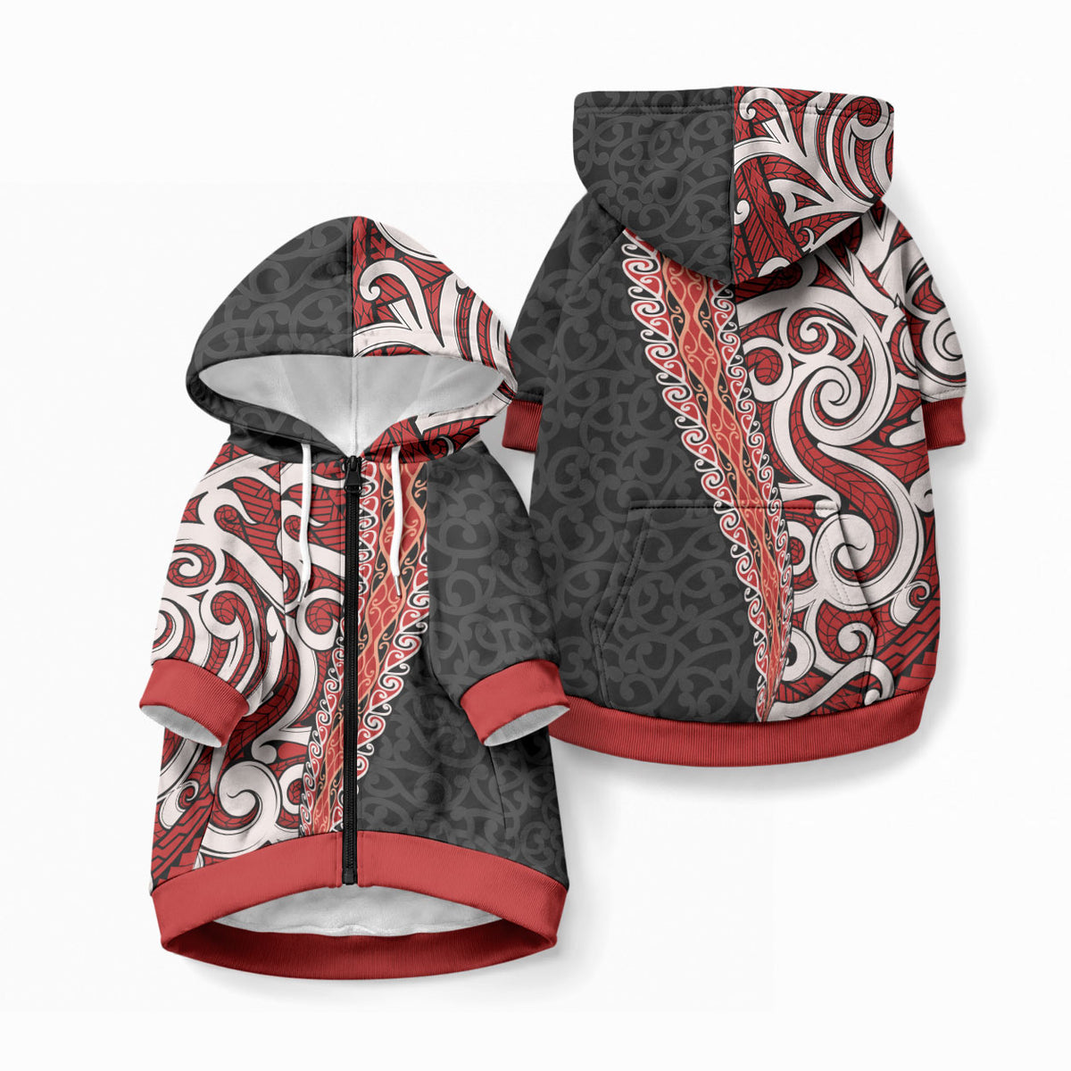 New Zealand Maori Stylized Koru Pet Hoodie LT03 Zip-up Red - Polynesian Pride
