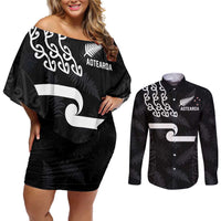 New Zealand Rugby Custom Couples Matching Off Shoulder Short Dress and Long Sleeve Button Shirt The Champions Aotearoa