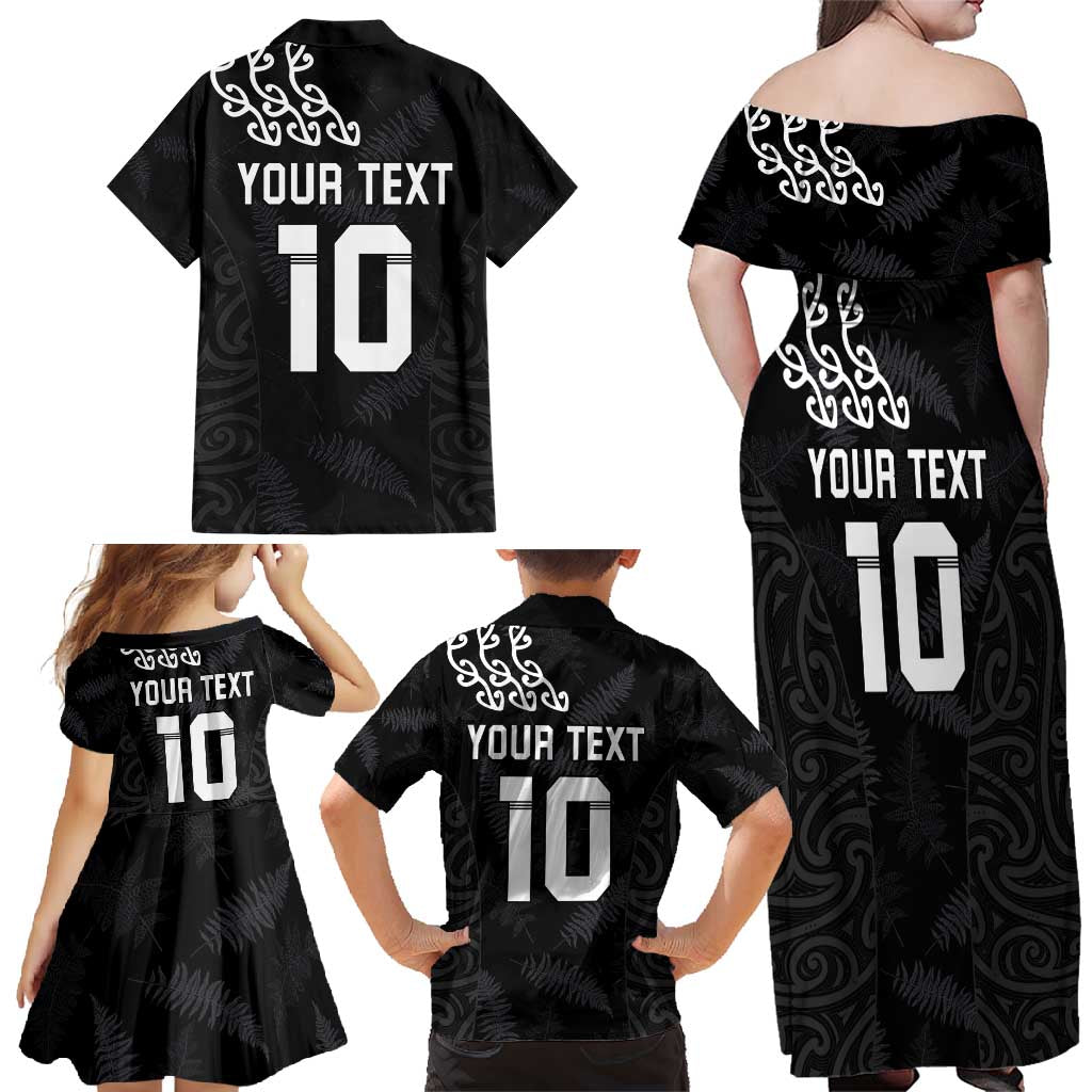 New Zealand Rugby Custom Family Matching Off Shoulder Maxi Dress and Hawaiian Shirt The Champions Aotearoa