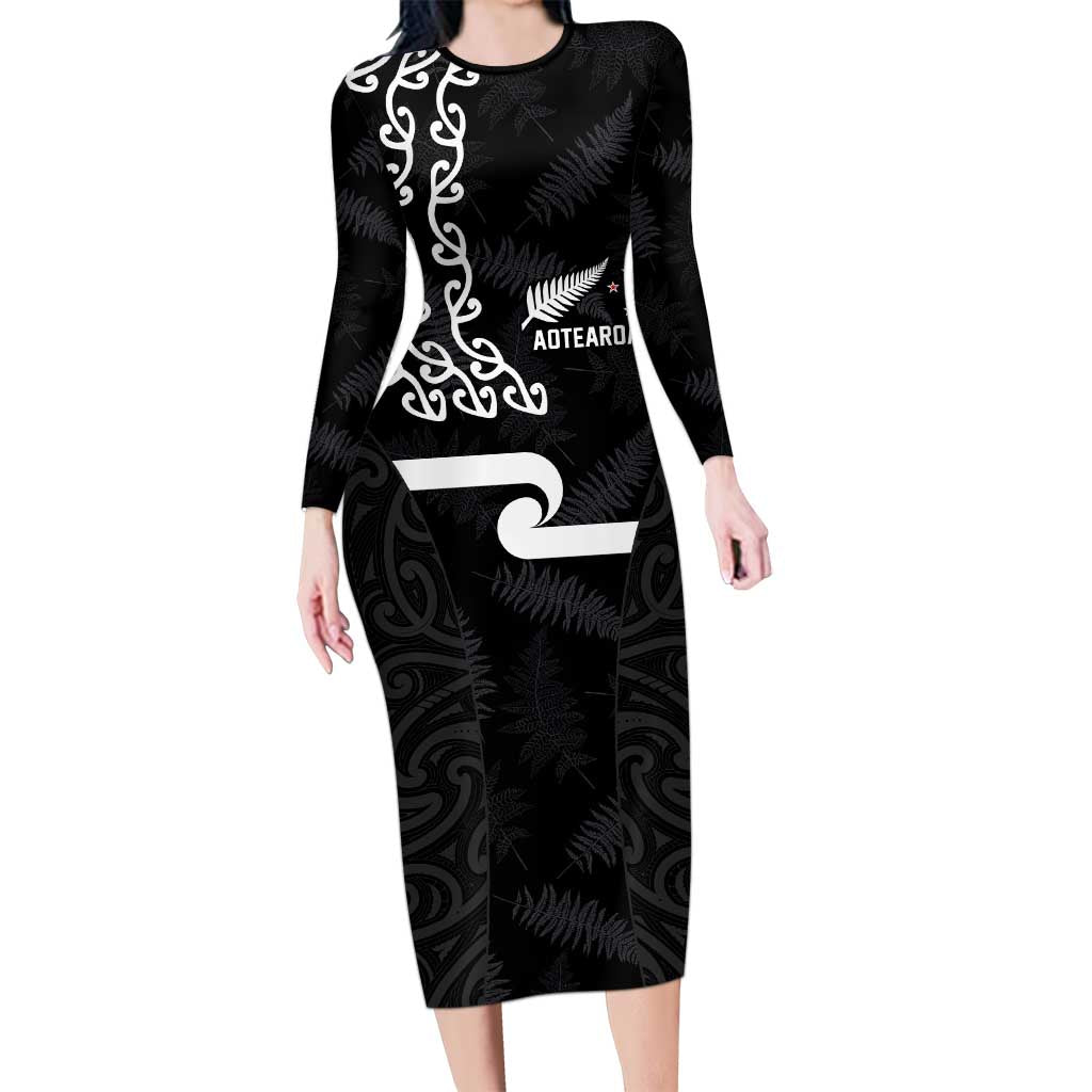 New Zealand Rugby Custom Long Sleeve Bodycon Dress The Champions Aotearoa