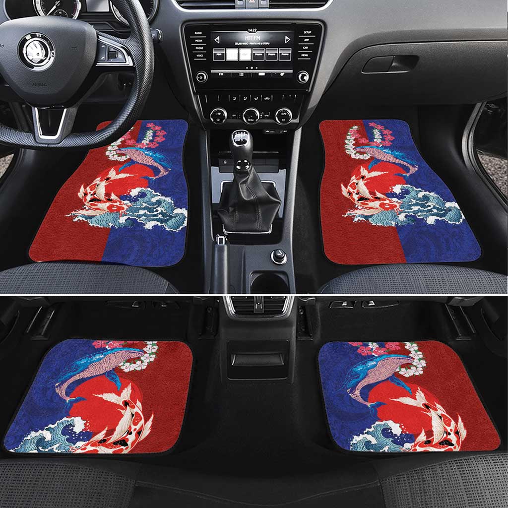 Hawaiian and Japanese Together Car Mats The Whale and Koi Fish with Hinomaru and Lei