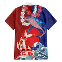 Hawaiian and Japanese Together Family Matching Tank Maxi Dress and Hawaiian Shirt The Whale and Koi Fish with Hinomaru and Lei