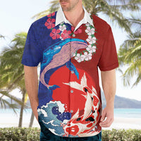 Hawaiian and Japanese Together Hawaiian Shirt The Whale and Koi Fish with Hinomaru and Lei