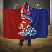 Hawaiian and Japanese Together Hooded Blanket The Whale and Koi Fish with Hinomaru and Lei