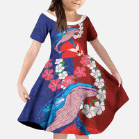 Hawaiian and Japanese Together Kid Short Sleeve Dress The Whale and Koi Fish with Hinomaru and Lei LT03 KID Blue - Polynesian Pride