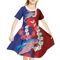 Hawaiian and Japanese Together Kid Short Sleeve Dress The Whale and Koi Fish with Hinomaru and Lei LT03 - Polynesian Pride