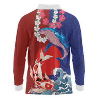 Hawaiian and Japanese Together Long Sleeve Polo Shirt The Whale and Koi Fish with Hinomaru and Lei LT03 - Polynesian Pride