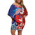 Hawaiian and Japanese Together Off Shoulder Short Dress The Whale and Koi Fish with Hinomaru and Lei