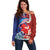 Hawaiian and Japanese Together Off Shoulder Sweater The Whale and Koi Fish with Hinomaru and Lei