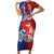 Hawaiian and Japanese Together Short Sleeve Bodycon Dress The Whale and Koi Fish with Hinomaru and Lei