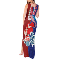 Hawaiian and Japanese Together Tank Maxi Dress The Whale and Koi Fish with Hinomaru and Lei LT03 - Polynesian Pride