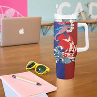 Hawaiian and Japanese Together Tumbler With Handle The Whale and Koi Fish with Hinomaru and Lei