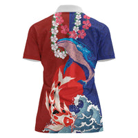 Hawaiian and Japanese Together Women Polo Shirt The Whale and Koi Fish with Hinomaru and Lei LT03 - Polynesian Pride