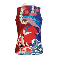 Hawaiian and Japanese Together Women Sleeveless Polo Shirt The Whale and Koi Fish with Hinomaru and Lei LT03 - Polynesian Pride