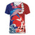 Hawaiian and Japanese Together Women V-Neck T-Shirt The Whale and Koi Fish with Hinomaru and Lei