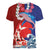 Hawaiian and Japanese Together Women V-Neck T-Shirt The Whale and Koi Fish with Hinomaru and Lei