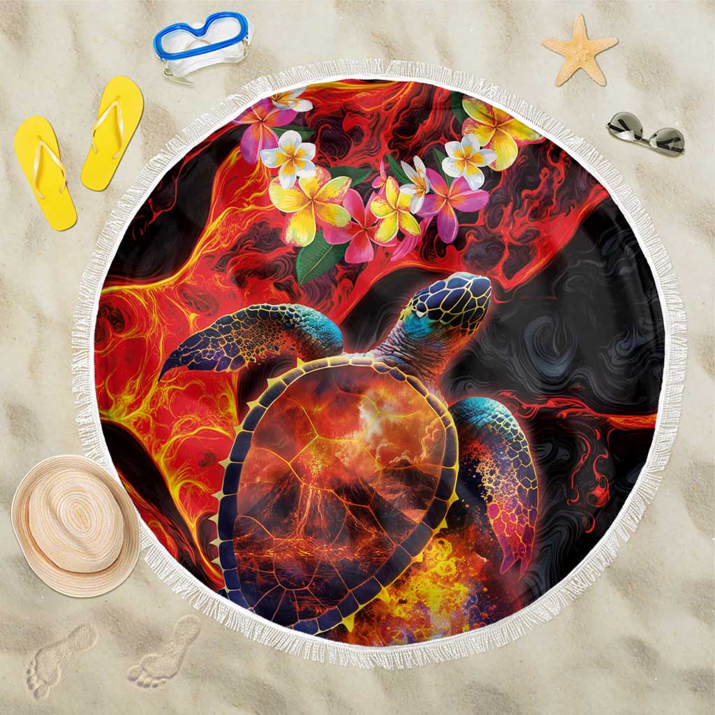 Hawaiian Turtle with Volcanic Eruption Beach Blanket Hibiscus Lei and Lava Flow an Abstract Texture