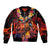 Hawaiian Turtle with Volcanic Eruption Bomber Jacket Hibiscus Lei and Lava Flow an Abstract Texture