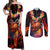 Hawaiian Turtle with Volcanic Eruption Couples Matching Off Shoulder Maxi Dress and Long Sleeve Button Shirt Hibiscus Lei and Lava Flow an Abstract Texture